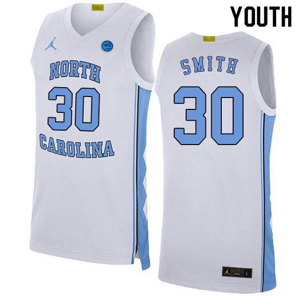 2020 Youth #30 K.J. Smith North Carolina Tar Heels College Basketball Jerseys Sale-White - Click Image to Close